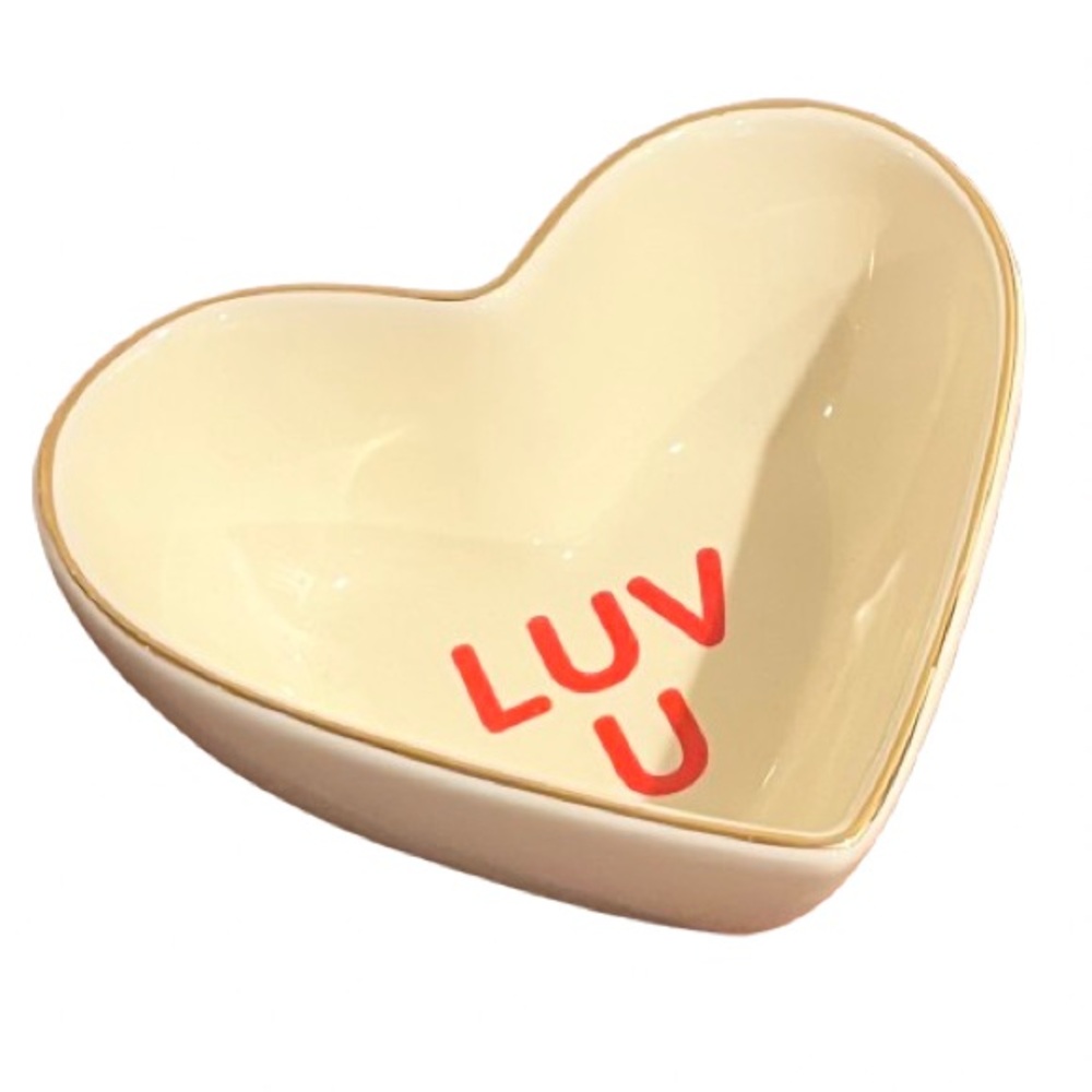 🆕- 180 Degrees- Heart Shaped Ceramic Trinket/Candy Dish with “LUV U” Print
